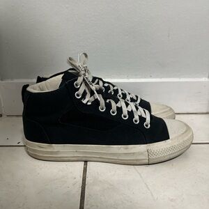 Black and White High-Top Sneakers with Thick Sole and Textured Fabric